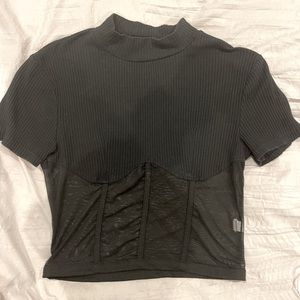 Half Mesh Black Crop Top